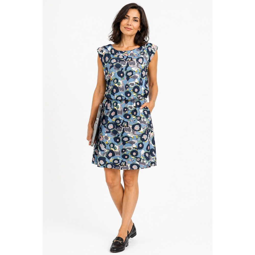 Boden Limited Edition Blue Abstract Silk Cowl Neck Sleeveless Dress‎ Womens 10